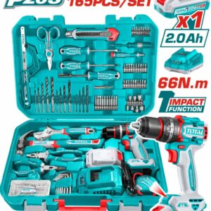 TOTAL 20V Cordless Impact Drill Kit with Battery, Charger & 165-Piece Accessory Set-THKTHP11652