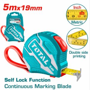 Total 5m x 19mm Self-Locking Measuring Tape with Metric & Inch Scale - TMT126251