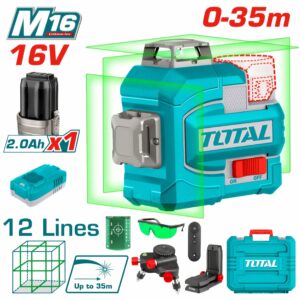 Total 3D Laser Level – 16V, Green Beam, Full Accessories- TLL301201