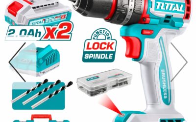 TOTAL 20V 66Nm Brushless Cordless Drill with 2 Batteries, 47-Piece Accessory Kit & Carrying Case- TIDLI20668
