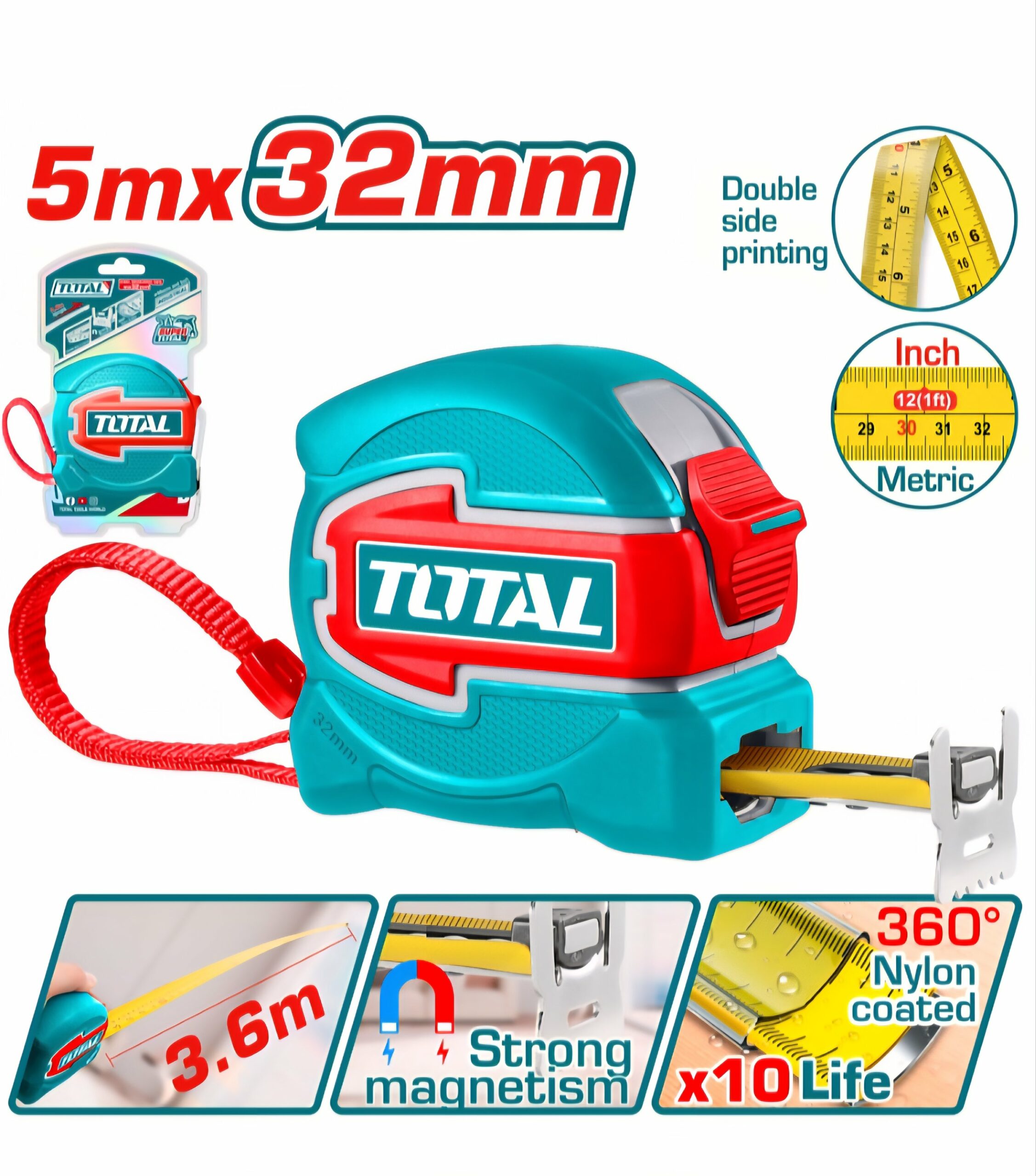 TOTAL Steel Measuring Tape 5m x 32mm - TMT80532